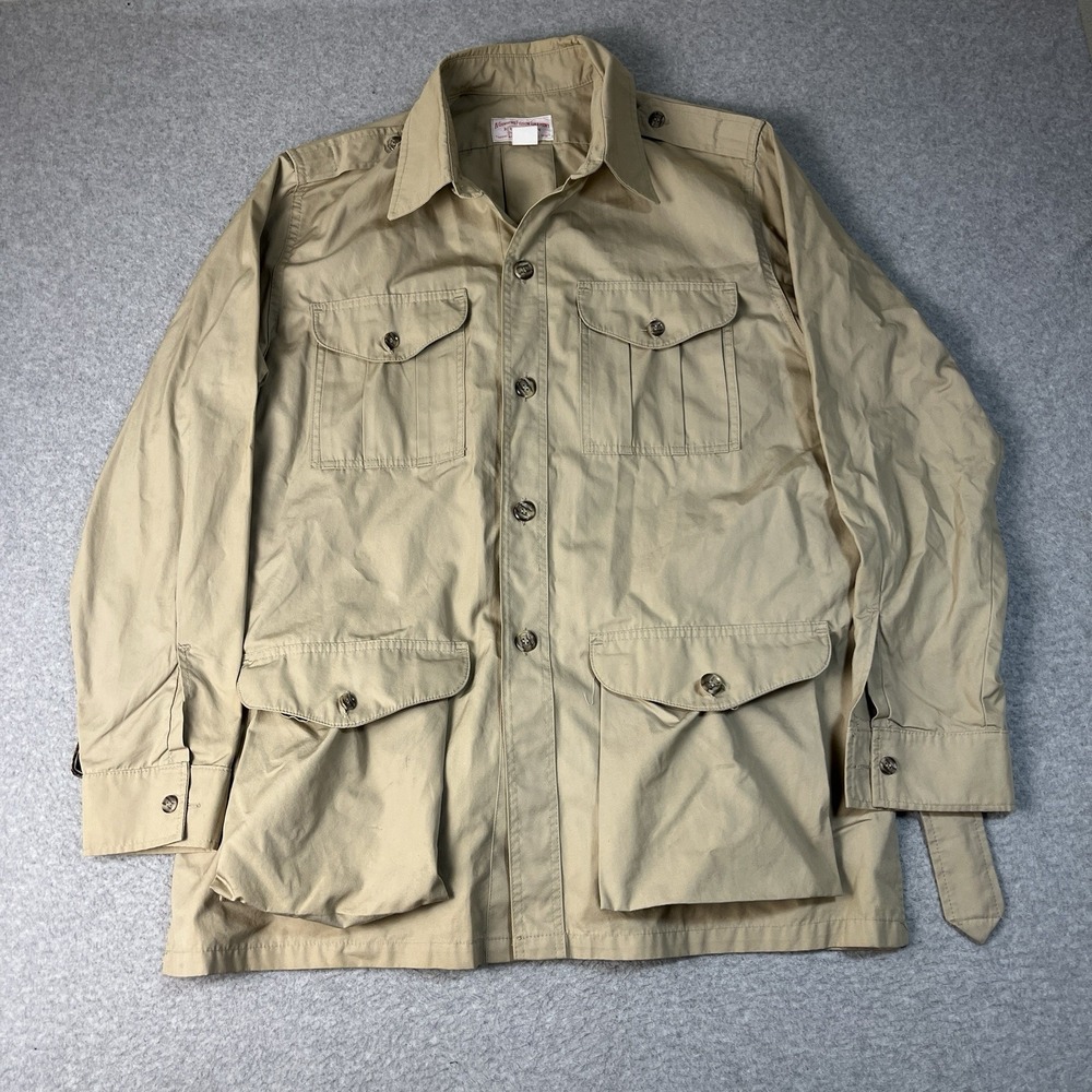 Vintage C.C. Filson Jacket Mens XL Beige Hunting Safari Belted 80s Made USA Read
